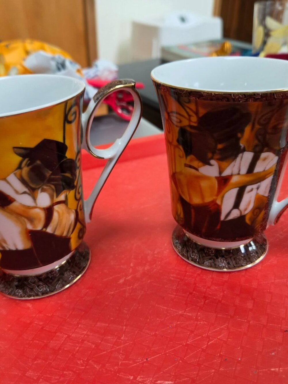 vintage set of 2 heritage by jay masked tango dancers porcelain mug